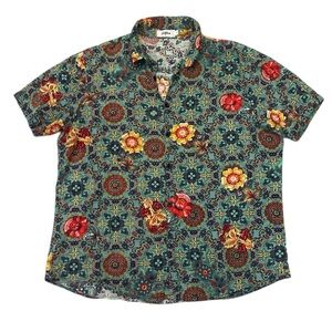 Vatpave Men's Floral Short-Sleeve Button Shirt Lightweight Size Large